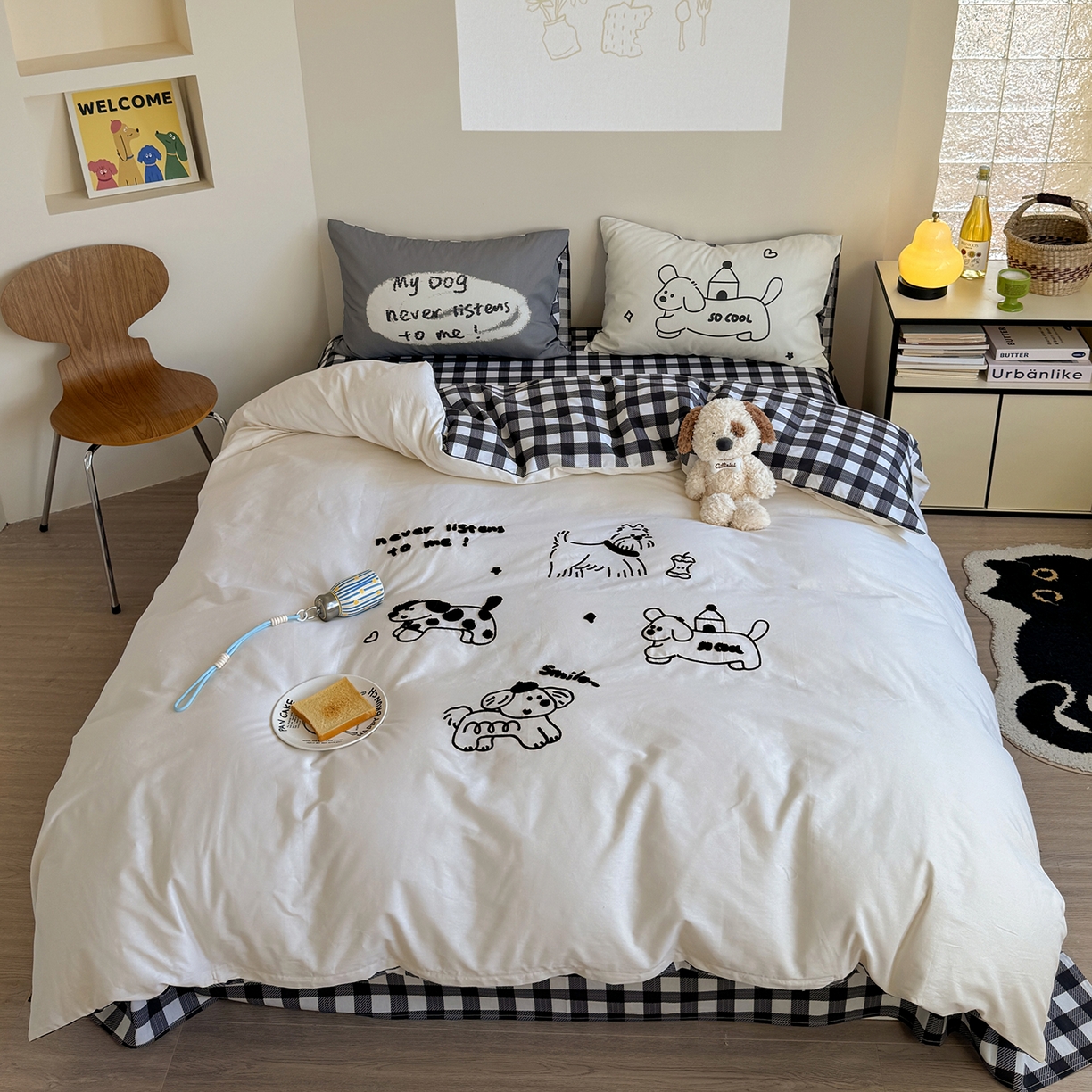 美乐迪家纺 2025新款全棉毛巾绣绣花四件套 休闲狗狗