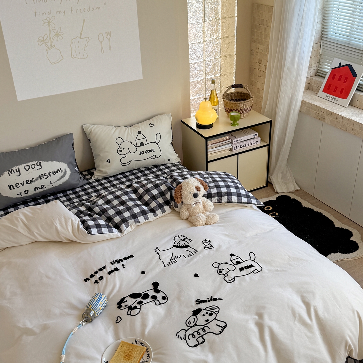 91家纺网 家纺一手货源 找家纺 美乐迪家纺 2025新款全棉毛巾绣绣花四件套 休闲狗狗