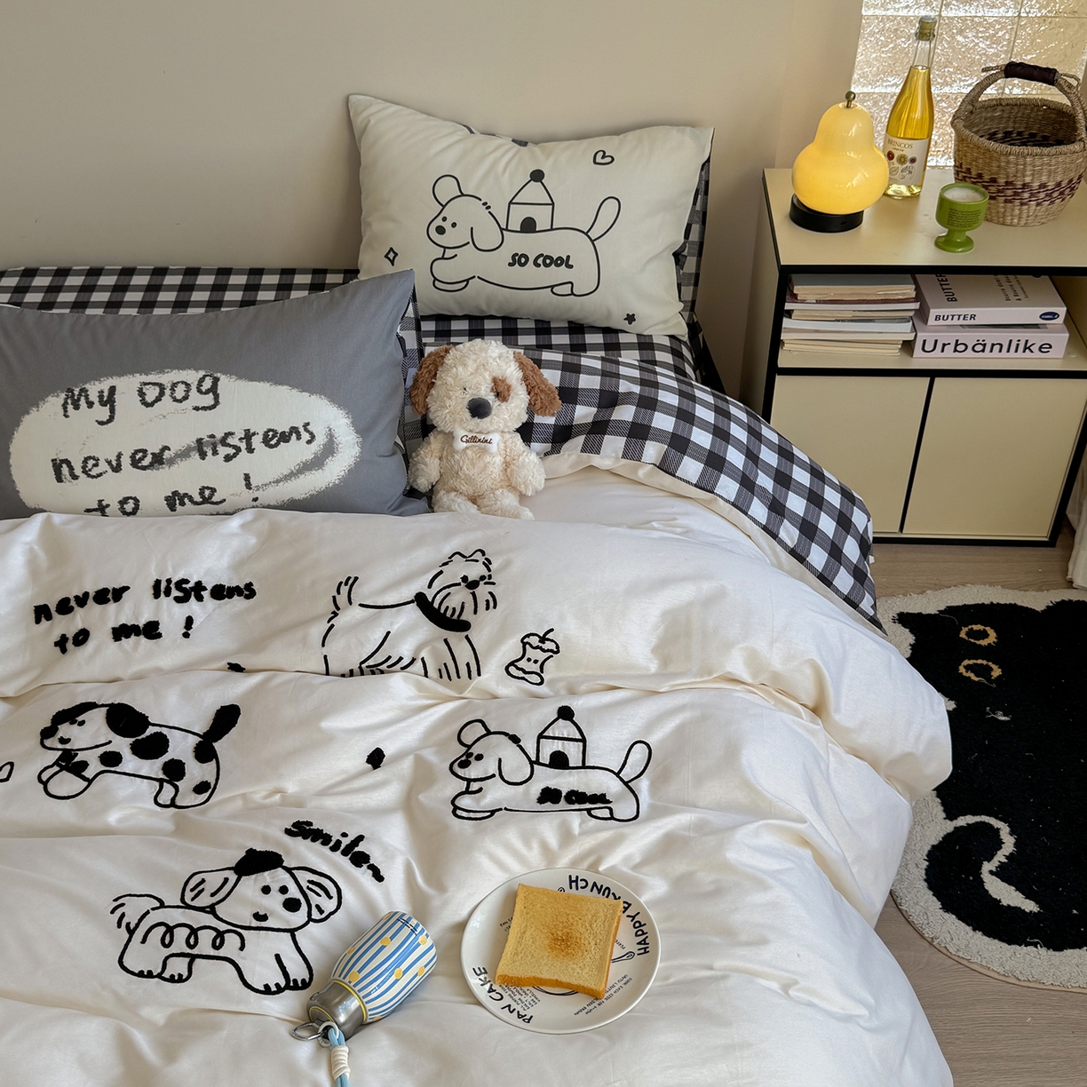 91家纺网 家纺一手货源 找家纺 美乐迪家纺 2025新款全棉毛巾绣绣花四件套 休闲狗狗