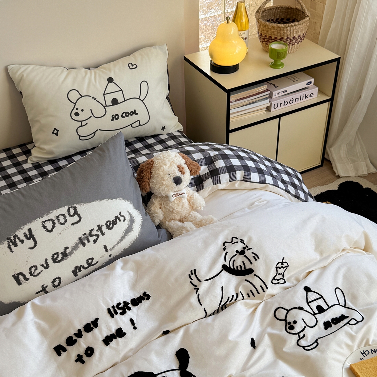 91家纺网 家纺一手货源 找家纺 美乐迪家纺 2025新款全棉毛巾绣绣花四件套 休闲狗狗