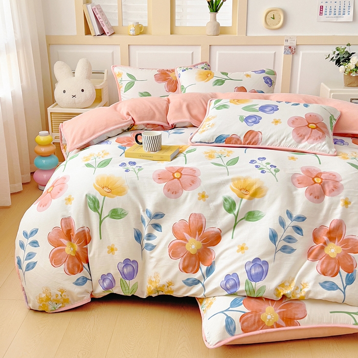 91家纺网 家纺一手货源 找家纺 琪琪阁家纺 2025新款A类全棉纯棉加牛奶绒包边款单被套四件套云梦花都