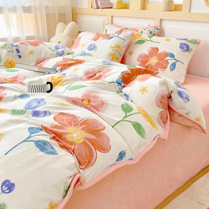 91家纺网 家纺一手货源 找家纺 琪琪阁家纺 2025新款A类全棉纯棉加牛奶绒包边款单被套四件套云梦花都