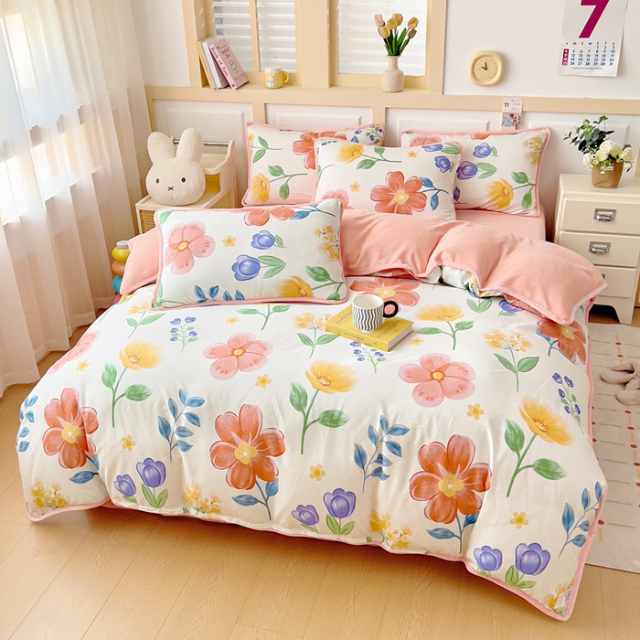 91家纺网 家纺一手货源 找家纺 琪琪阁家纺 2025新款A类全棉纯棉加牛奶绒包边款单被套四件套云梦花都