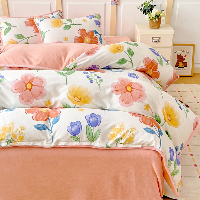 91家纺网 家纺一手货源 找家纺 琪琪阁家纺 2025新款A类全棉纯棉加牛奶绒包边款单被套四件套云梦花都