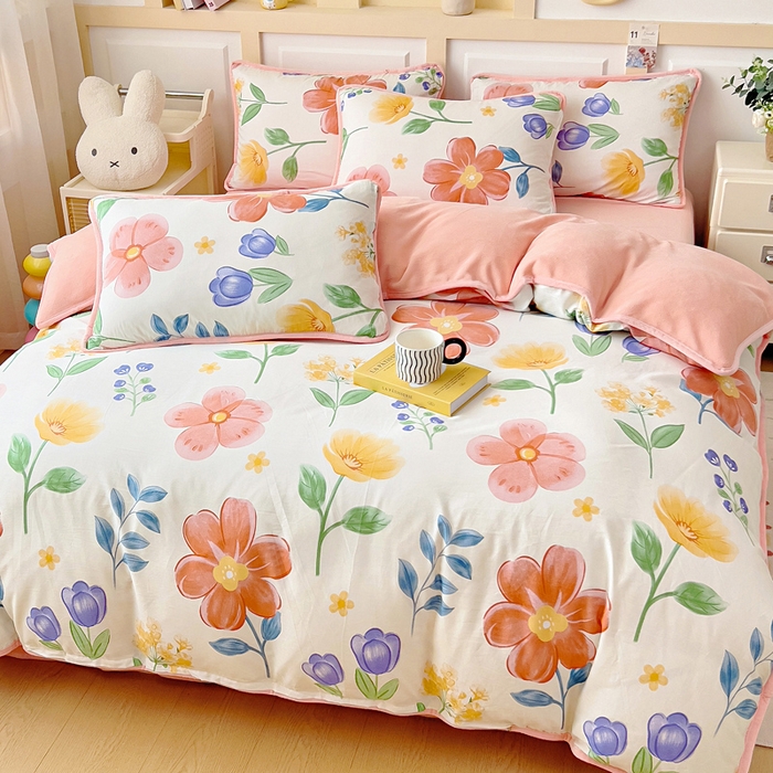 91家纺网 家纺一手货源 找家纺 琪琪阁家纺 2025新款A类全棉纯棉加牛奶绒包边款单被套四件套云梦花都