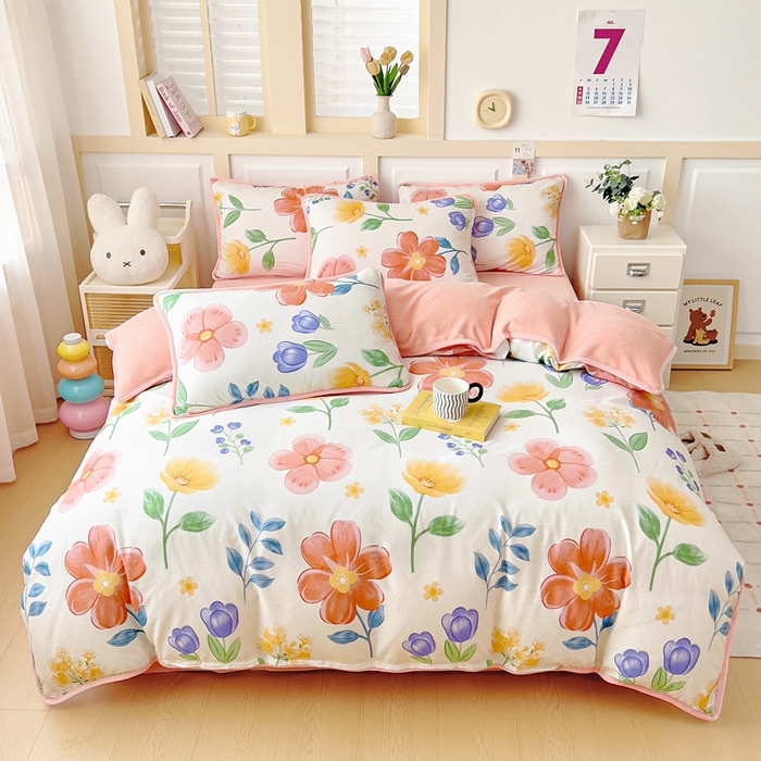 91家纺网 家纺一手货源 找家纺 琪琪阁家纺 2025新款A类全棉纯棉加牛奶绒包边款单被套四件套云梦花都