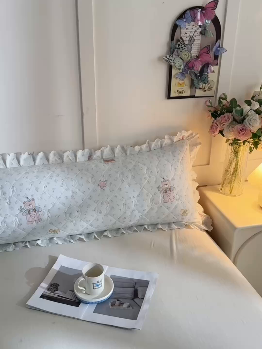 91家纺网 家纺一手货源 找家纺 艾兜坊 2025新款小碎花水洗棉双人枕套 树叶熊