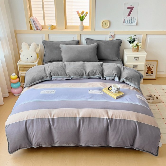 琪琪阁家纺 2025秋冬新款全棉加牛奶绒单被套棉加绒被套安东尼