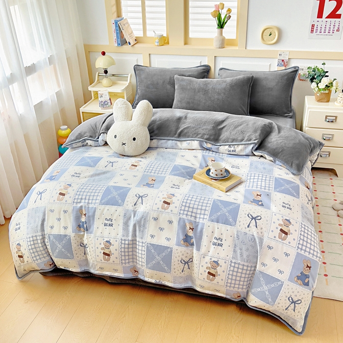 91家纺网 家纺一手货源 找家纺 琪琪阁家纺 2025秋冬新款全棉加牛奶绒单被套棉加绒被套童年颂