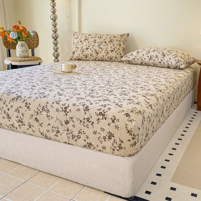 91家纺网 家纺一手货源 找家纺 一比一家纺 2026新款加厚原麻皱皱纱床笠单品床笠单件单床笠 春之语