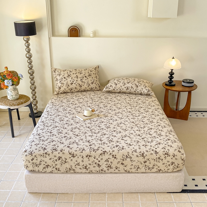 91家纺网 家纺一手货源 找家纺 一比一家纺 2026新款加厚原麻皱皱纱床笠单品床笠单件单床笠 春之语