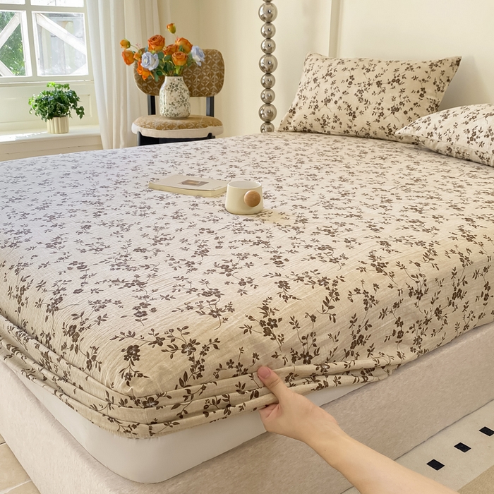 91家纺网 家纺一手货源 找家纺 一比一家纺 2026新款加厚原麻皱皱纱床笠单品床笠单件单床笠 春之语