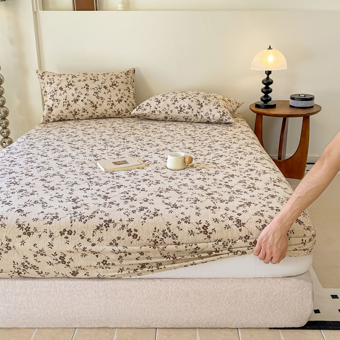 91家纺网 家纺一手货源 找家纺 一比一家纺 2026新款加厚原麻皱皱纱床笠单品床笠单件单床笠 春之语