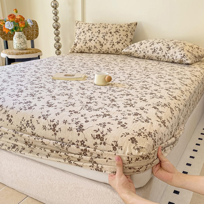 91家纺网 家纺一手货源 找家纺 一比一家纺 2026新款加厚原麻皱皱纱床笠单品床笠单件单床笠 春之语