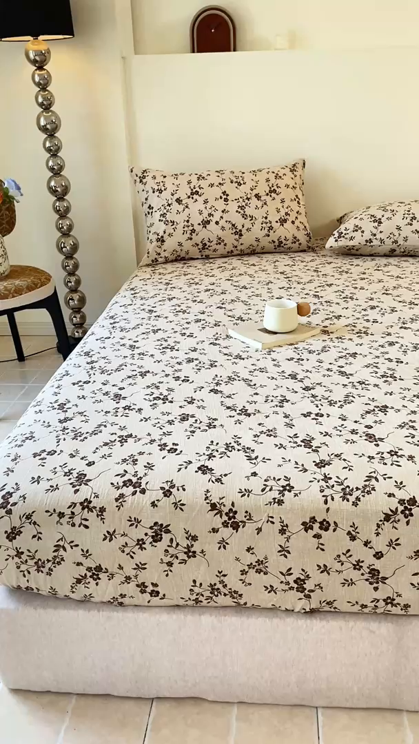 91家纺网 家纺一手货源 找家纺 一比一家纺 2026新款加厚原麻皱皱纱床笠单品床笠单件单床笠 春之语