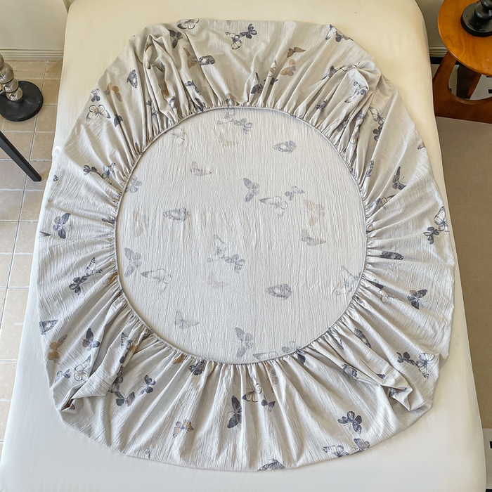 91家纺网 家纺一手货源 找家纺 一比一家纺 2026新款加厚原麻皱皱纱床笠单品床笠单件单床笠 蝶舞