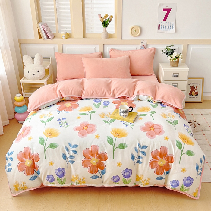 琪琪阁家纺 2025秋冬新款全棉加牛奶绒单被套棉加绒被套云梦花都