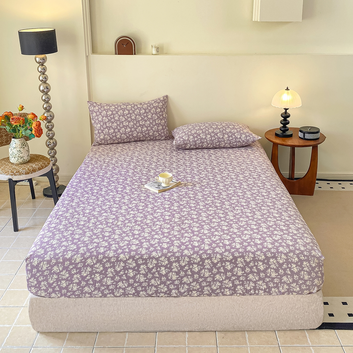 91家纺网 家纺一手货源 找家纺 一比一家纺 2026新款加厚原麻皱皱纱床笠单品床笠单件单床笠 繁花