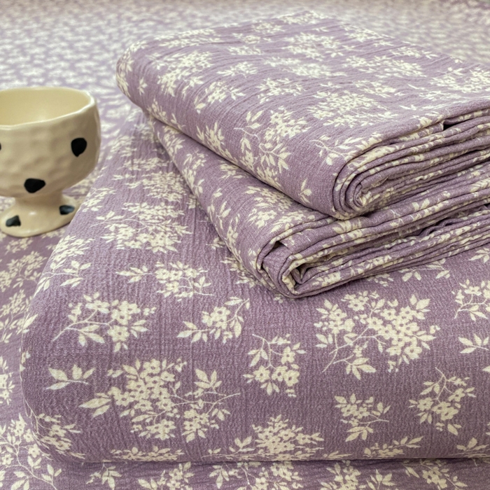 91家纺网 家纺一手货源 找家纺 一比一家纺 2026新款加厚原麻皱皱纱床笠单品床笠单件单床笠 繁花