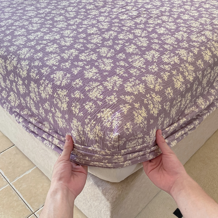 91家纺网 家纺一手货源 找家纺 一比一家纺 2026新款加厚原麻皱皱纱床笠单品床笠单件单床笠 繁花