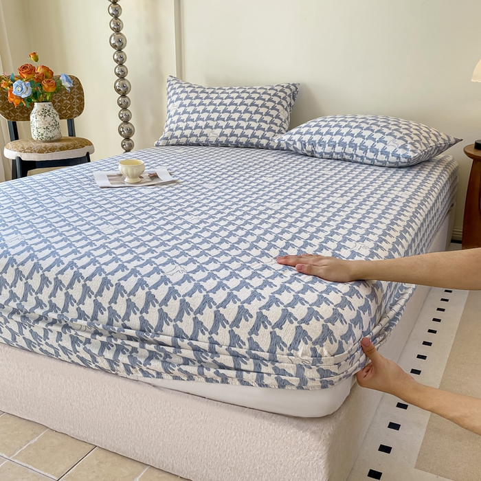 91家纺网 家纺一手货源 找家纺 一比一家纺 2026新款加厚原麻皱皱纱床笠单品床笠单件单床笠 灵动