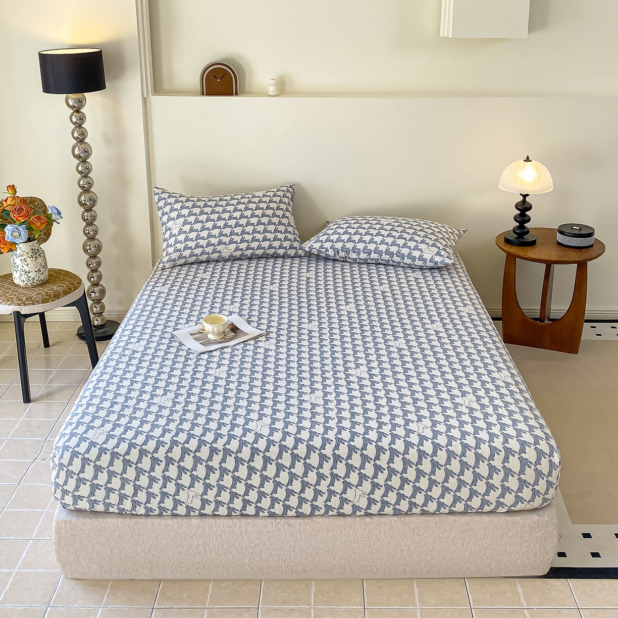 91家纺网 家纺一手货源 找家纺 一比一家纺 2026新款加厚原麻皱皱纱床笠单品床笠单件单床笠 灵动