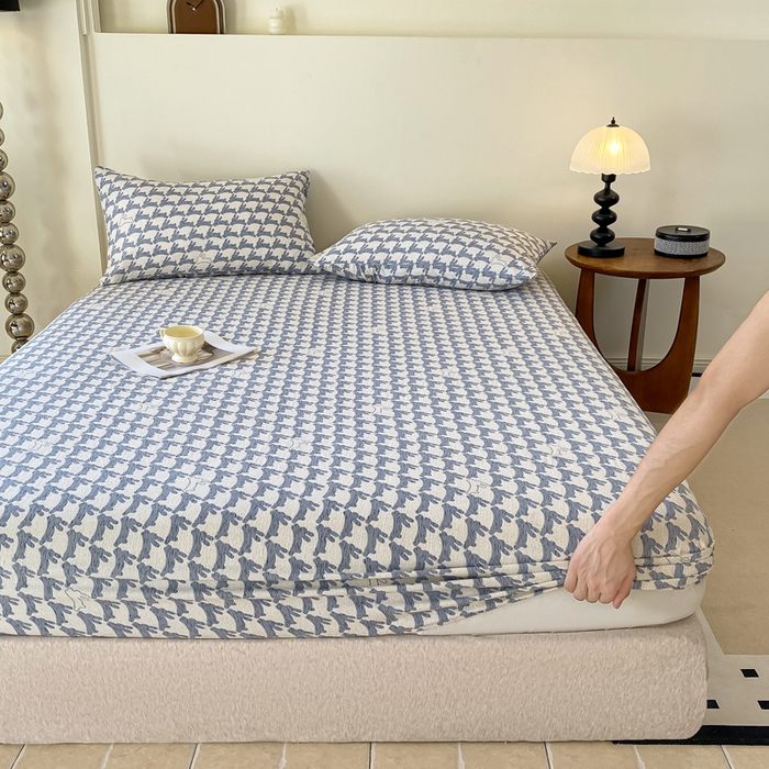 91家纺网 家纺一手货源 找家纺 一比一家纺 2026新款加厚原麻皱皱纱床笠单品床笠单件单床笠 灵动