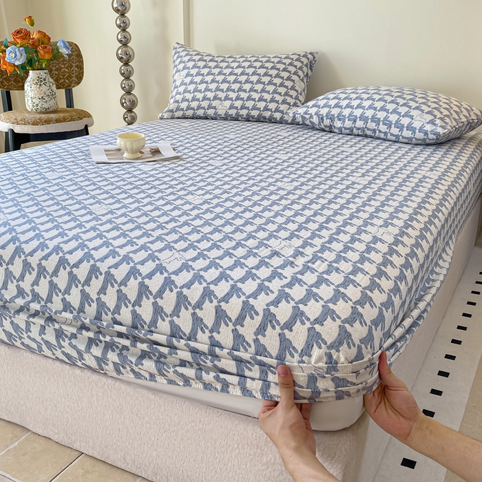 91家纺网 家纺一手货源 找家纺 一比一家纺 2026新款加厚原麻皱皱纱床笠单品床笠单件单床笠 灵动