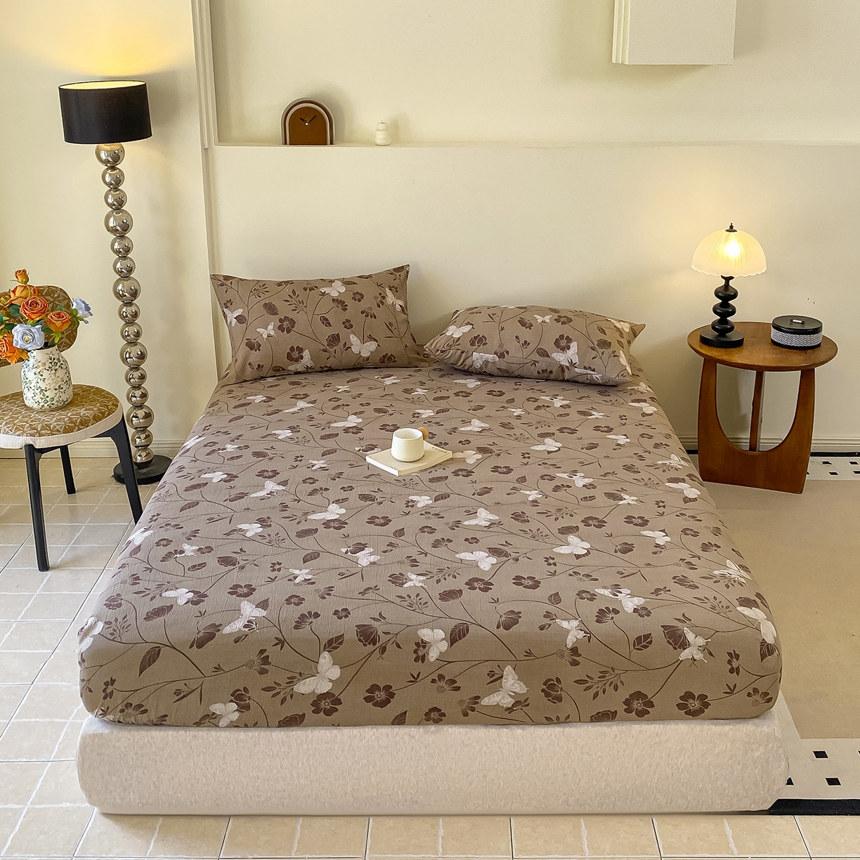 91家纺网 家纺一手货源 找家纺 一比一家纺 2026新款加厚原麻皱皱纱床笠单品床笠单件单床笠 南枝