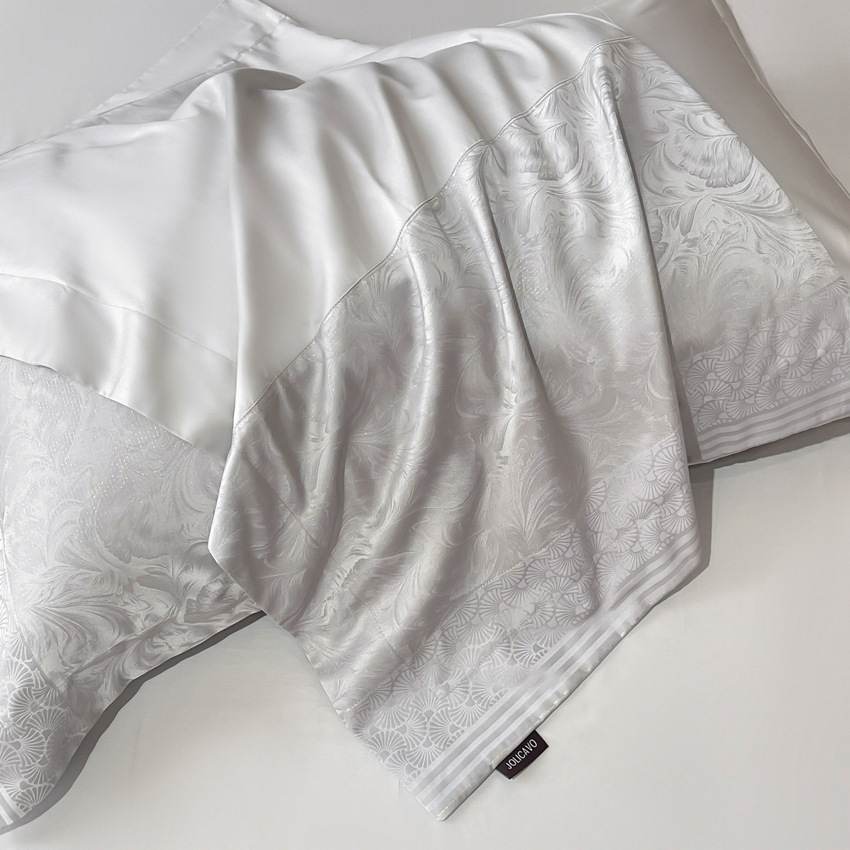 91家纺网 家纺一手货源 找家纺 2025新款高端A类贡缎提花长绒棉四件套纯棉全棉拼接被套纯色被套热款床上用品-南翎 南翎-夜灰