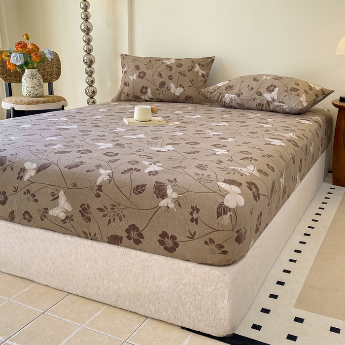 91家纺网 家纺一手货源 找家纺 一比一家纺 2026新款加厚原麻皱皱纱床笠单品床笠单件单床笠 南枝