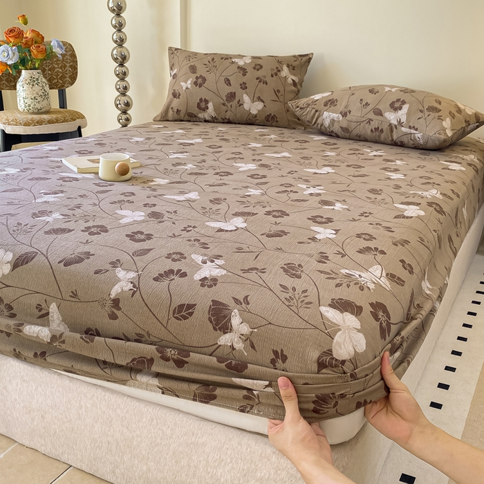 91家纺网 家纺一手货源 找家纺 一比一家纺 2026新款加厚原麻皱皱纱床笠单品床笠单件单床笠 南枝