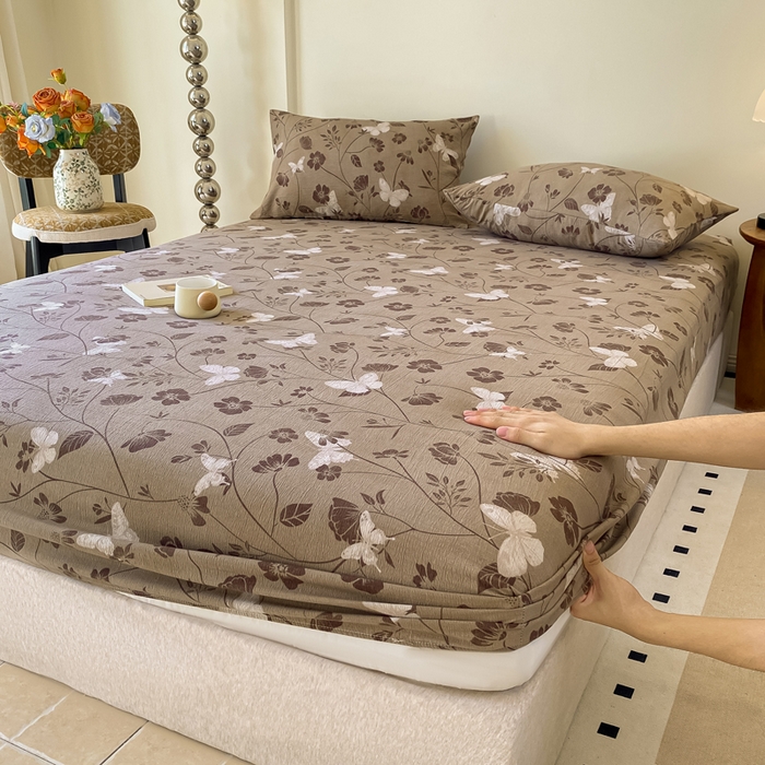 91家纺网 家纺一手货源 找家纺 一比一家纺 2026新款加厚原麻皱皱纱床笠单品床笠单件单床笠 南枝