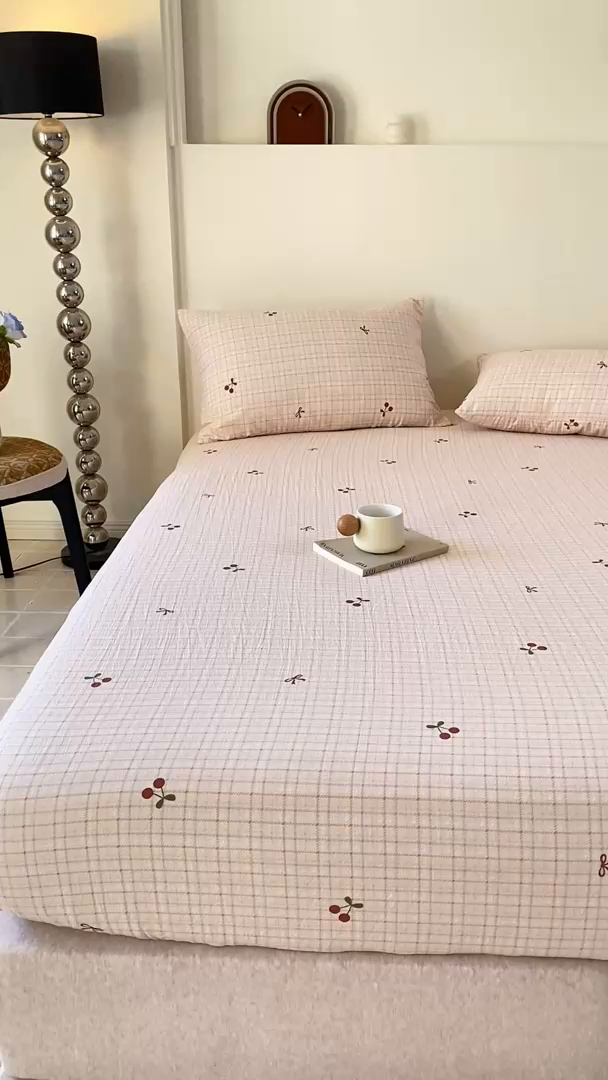 91家纺网 家纺一手货源 找家纺 一比一家纺 2026新款加厚原麻皱皱纱床笠单品床笠单件单床笠 妮可