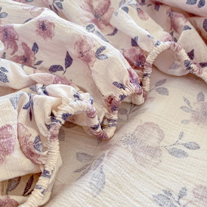 91家纺网 家纺一手货源 找家纺 一比一家纺 2026新款加厚原麻皱皱纱床笠单品床笠单件单床笠 蔷薇苑