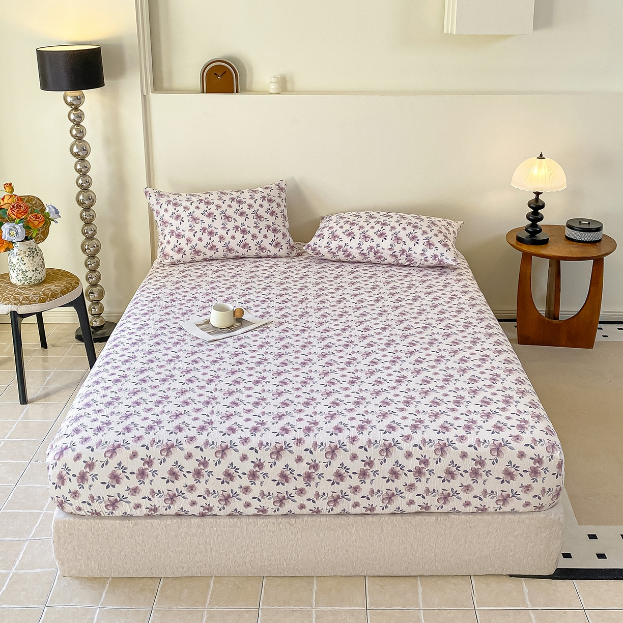 91家纺网 家纺一手货源 找家纺 一比一家纺 2026新款加厚原麻皱皱纱床笠单品床笠单件单床笠 蔷薇苑