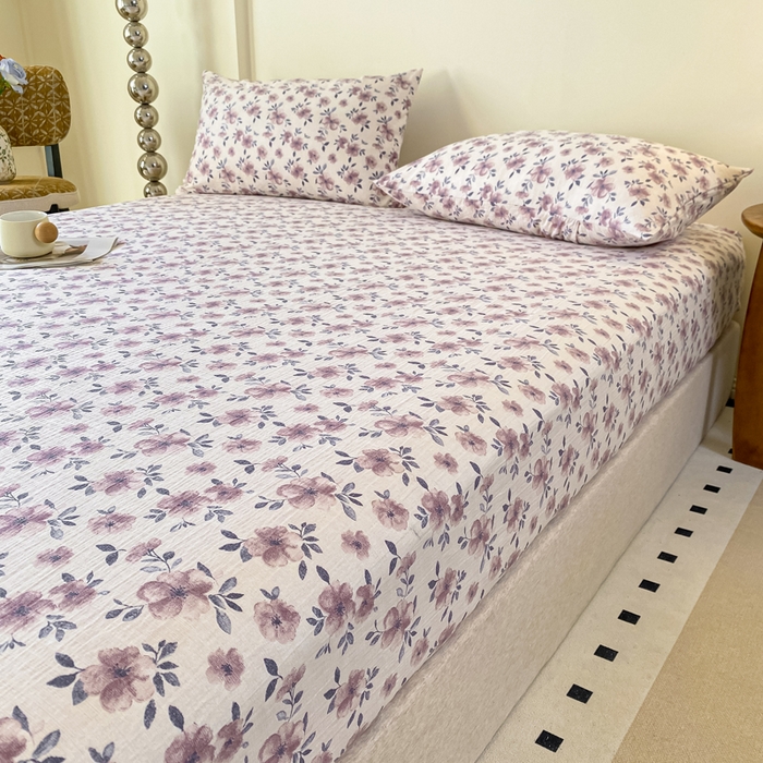 91家纺网 家纺一手货源 找家纺 一比一家纺 2026新款加厚原麻皱皱纱床笠单品床笠单件单床笠 蔷薇苑