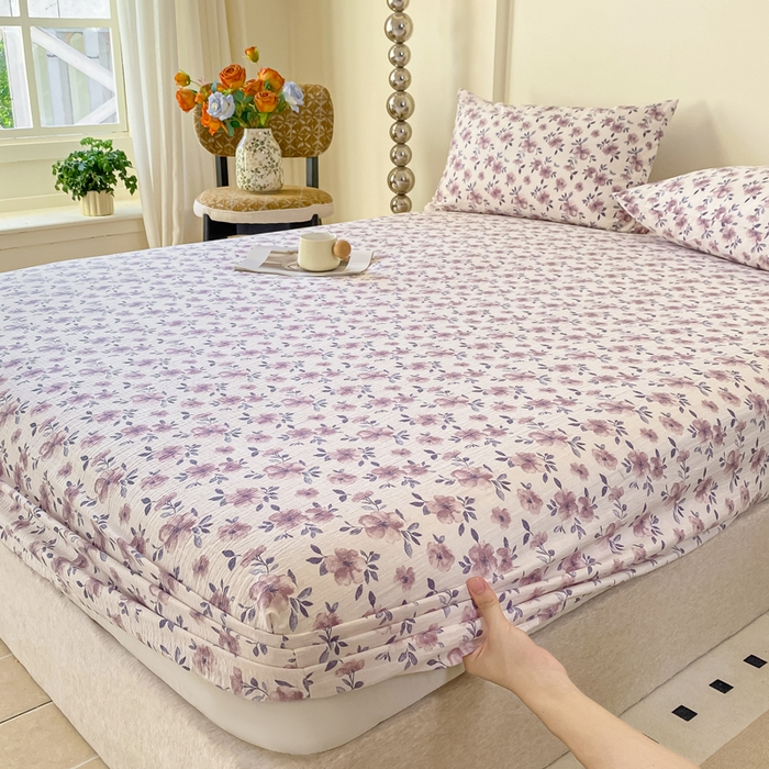 91家纺网 家纺一手货源 找家纺 一比一家纺 2026新款加厚原麻皱皱纱床笠单品床笠单件单床笠 蔷薇苑