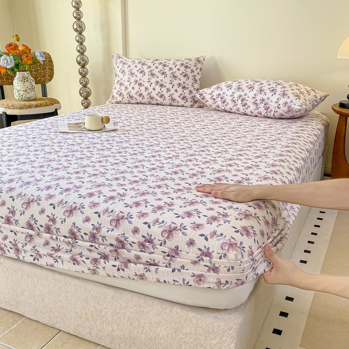 91家纺网 家纺一手货源 找家纺 一比一家纺 2026新款加厚原麻皱皱纱床笠单品床笠单件单床笠 蔷薇苑