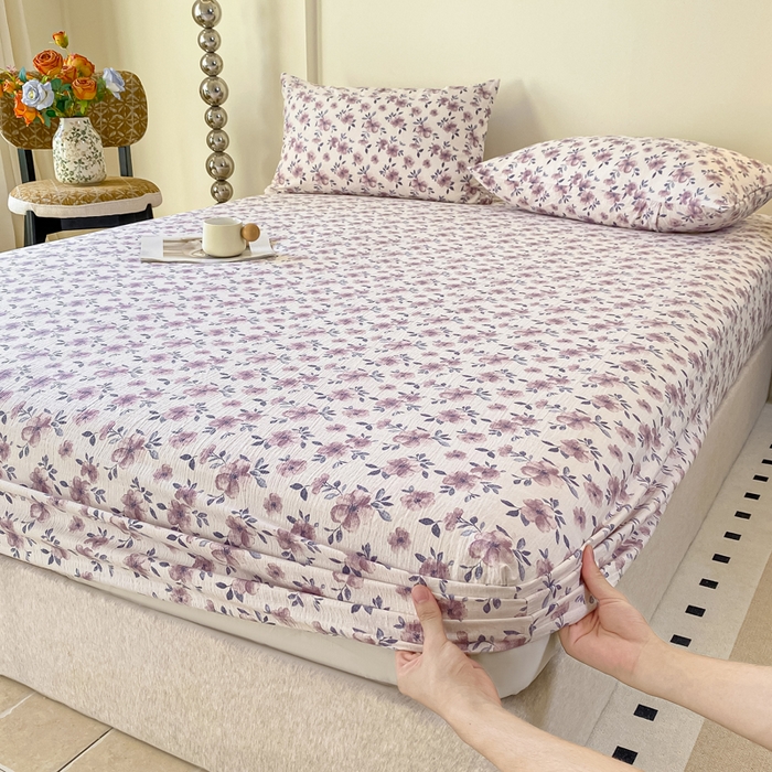 91家纺网 家纺一手货源 找家纺 一比一家纺 2026新款加厚原麻皱皱纱床笠单品床笠单件单床笠 蔷薇苑