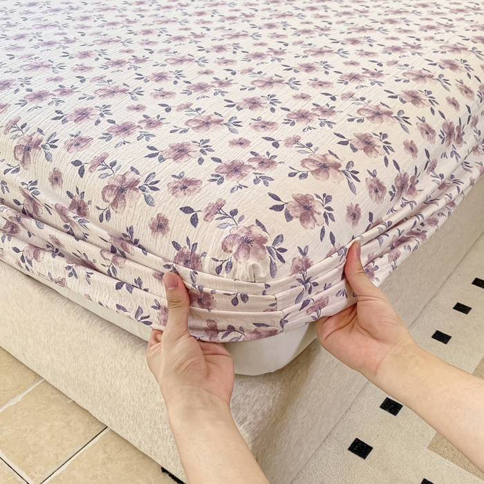 91家纺网 家纺一手货源 找家纺 一比一家纺 2026新款加厚原麻皱皱纱床笠单品床笠单件单床笠 蔷薇苑