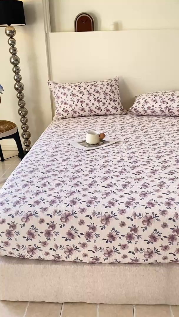 91家纺网 家纺一手货源 找家纺 一比一家纺 2026新款加厚原麻皱皱纱床笠单品床笠单件单床笠 蔷薇苑