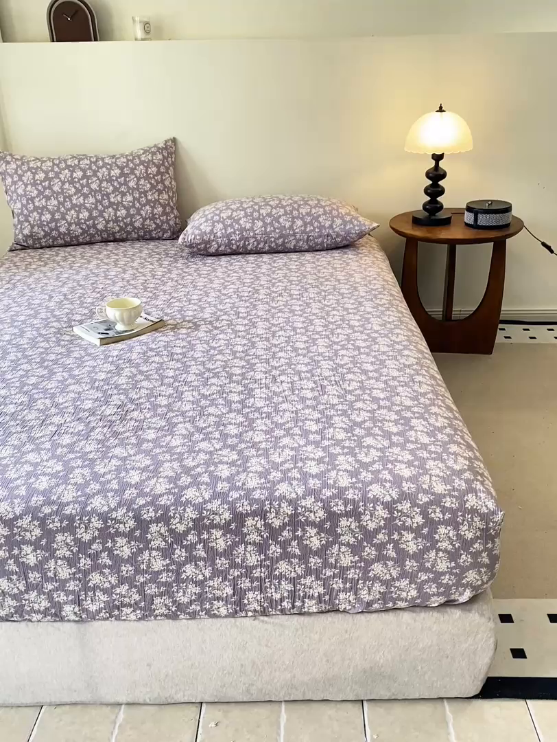 91家纺网 家纺一手货源 找家纺 一比一家纺 2026新款加厚原麻皱皱纱床笠单品床笠单件单床笠 秋莱