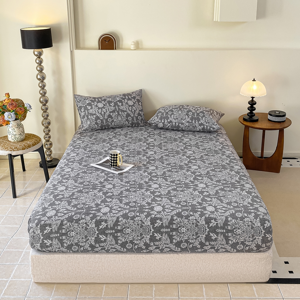 91家纺网 家纺一手货源 找家纺 一比一家纺 2026新款加厚原麻皱皱纱床笠单品床笠单件单床笠 夕雾