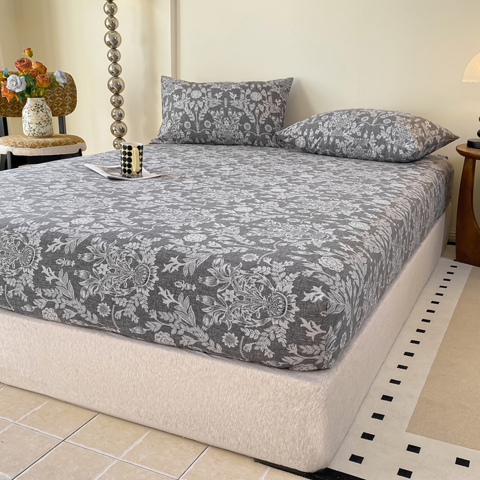 91家纺网 家纺一手货源 找家纺 一比一家纺 2026新款加厚原麻皱皱纱床笠单品床笠单件单床笠 夕雾