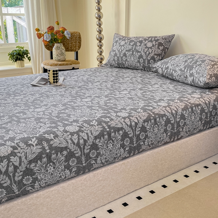 91家纺网 家纺一手货源 找家纺 一比一家纺 2026新款加厚原麻皱皱纱床笠单品床笠单件单床笠 夕雾