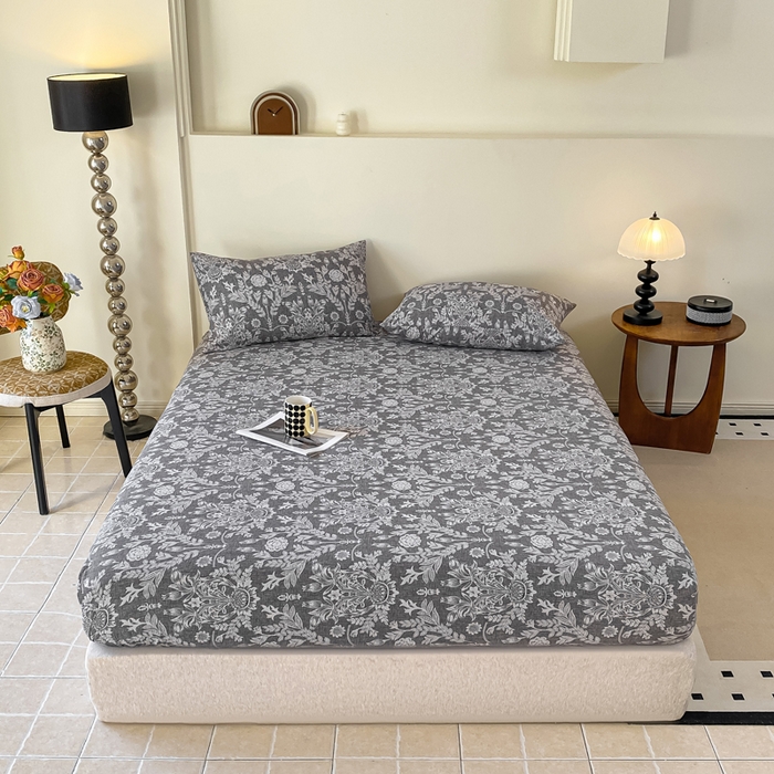 91家纺网 家纺一手货源 找家纺 一比一家纺 2026新款加厚原麻皱皱纱床笠单品床笠单件单床笠 夕雾