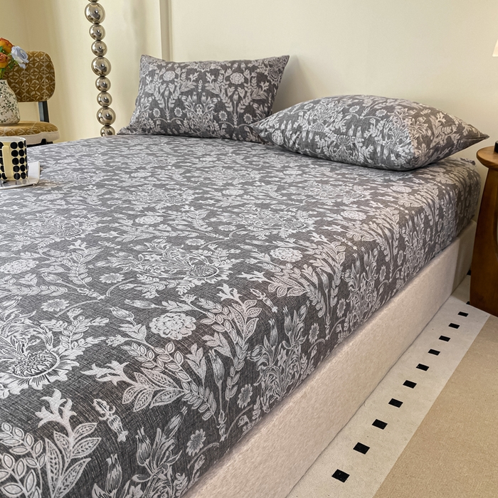 91家纺网 家纺一手货源 找家纺 一比一家纺 2026新款加厚原麻皱皱纱床笠单品床笠单件单床笠 夕雾