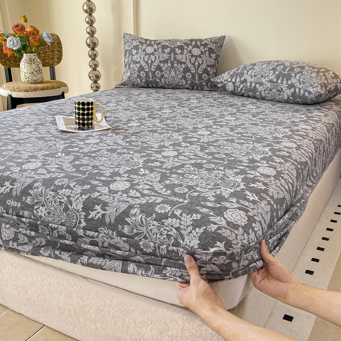 91家纺网 家纺一手货源 找家纺 一比一家纺 2026新款加厚原麻皱皱纱床笠单品床笠单件单床笠 夕雾