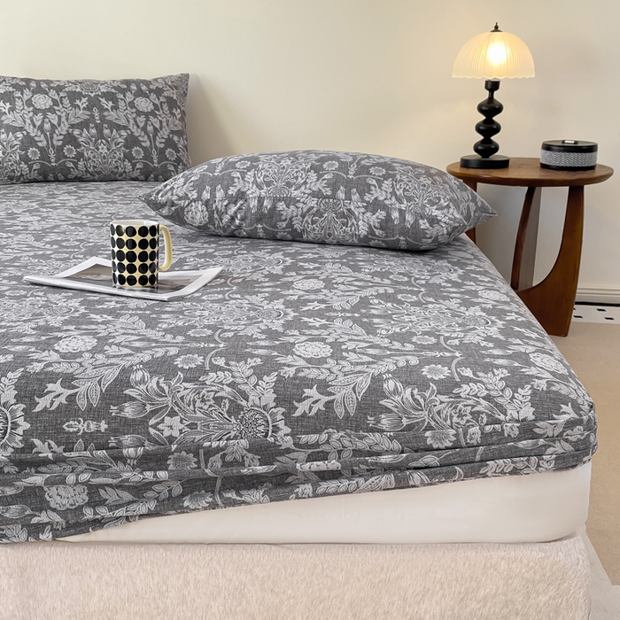 91家纺网 家纺一手货源 找家纺 一比一家纺 2026新款加厚原麻皱皱纱床笠单品床笠单件单床笠 夕雾